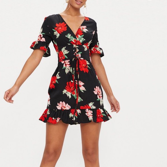 black floral corset swing dress